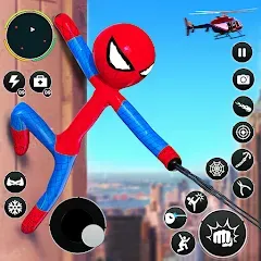 Скачать взломанную Flying Stickman Rope Hero Game  [МОД Mega Pack] - последняя версия apk на Андроид